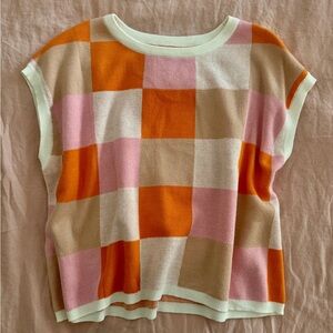 Amazon Women's Checkered Top - Orange, Pink, Tan